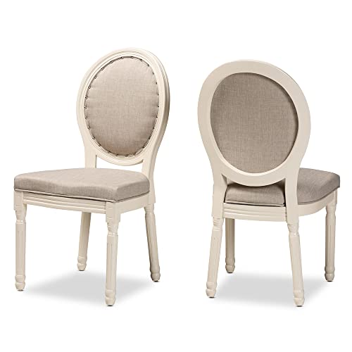 Baxton Studio Louis Fabric Backrest French Inspired Grey Fabric Upholstered and White Finished Wood 2-Piece Dining Chair Set