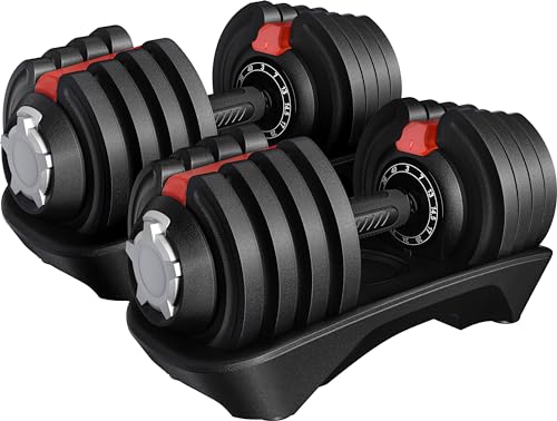 Yaheetech Adjustable Dumbbell Set 40LB/52.5LB/90LB Adjustable Dumbbells Fast Adjust Dumbbell Weight Set with Anti-Slip Handle and Tray for Men/Women Home Gym Strength Training Equipment Single/Pair