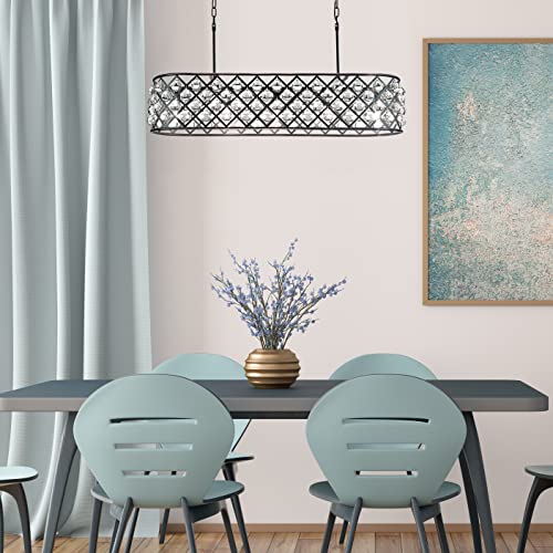 Edvivi Crystal Drum Pendant Chandelier, 3 Lights Glam Lighting Fixture with Oil Rubbed Bronze Finish, Crystal Spheres, Living, Dining, Kitchen