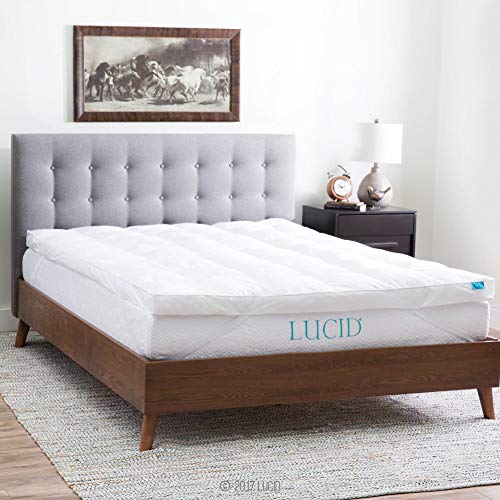 LUCID Soft and Breathable Quilted Cotton Percale Cover, Ultra Plush Down Alternative Fill, 3 Inch, Hypoallergenic, Machine Washable Mattress Topper, Twin XL, White