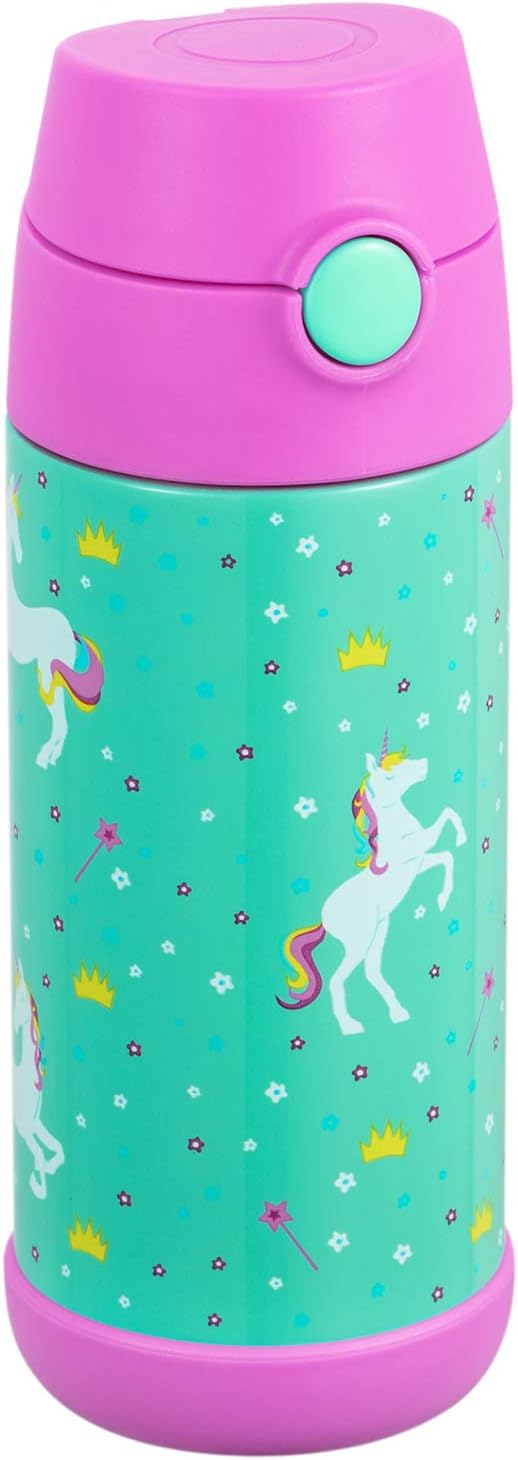 Snug Kids Water Bottle - insulated stainless steel thermos with straw (Girls/Boys) - Unicorn, 12oz