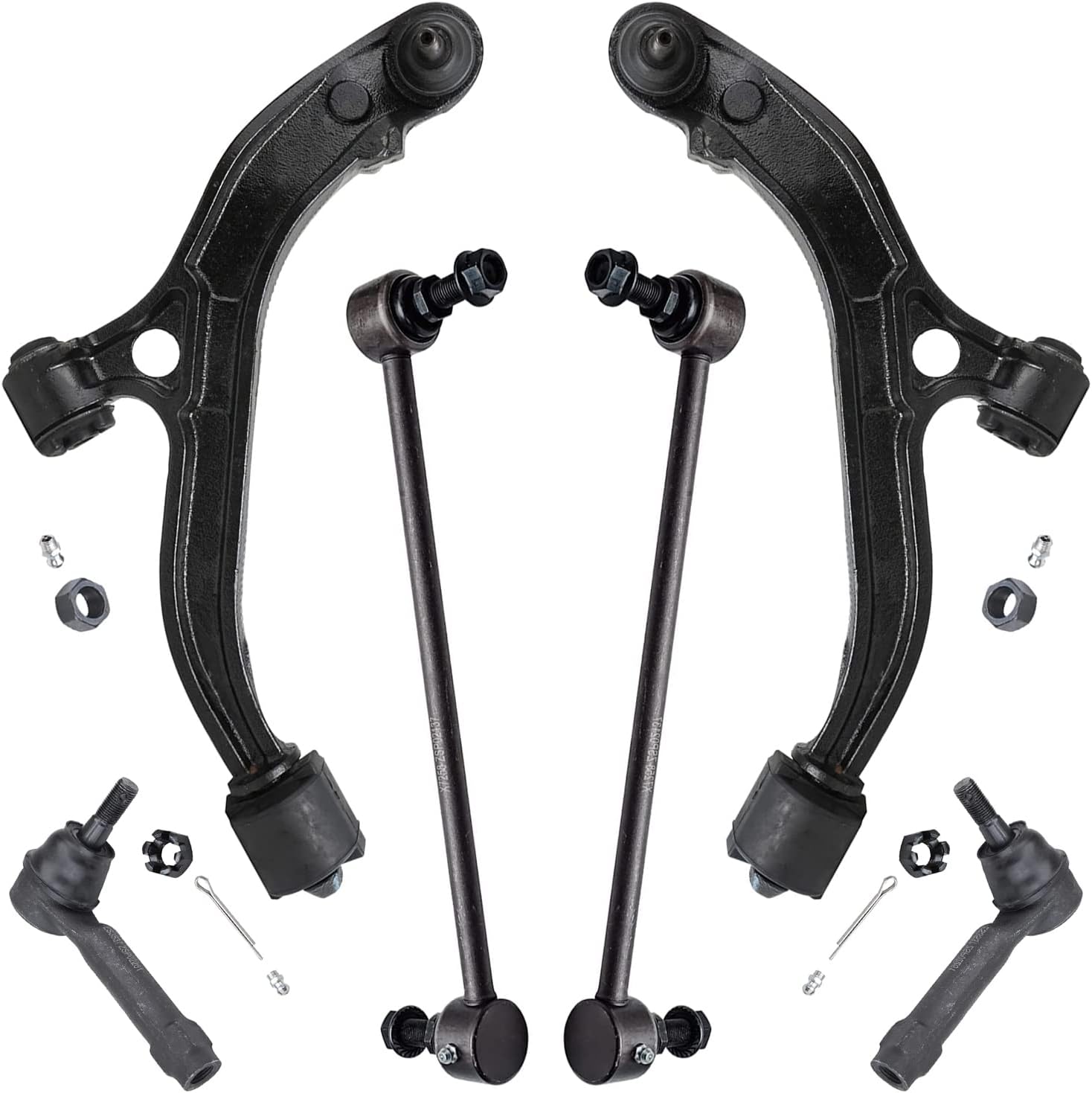 Detroit Axle - Front 6pc Control Arms Kit 2001-2004 Dodge Grand Caravan Chrysler Town & Country, 2001-2003 Voyager, 2 Lower Control Arms w/Ball Joints 2 Sway Bar End Links 2 Outer Tie Rod Replacement