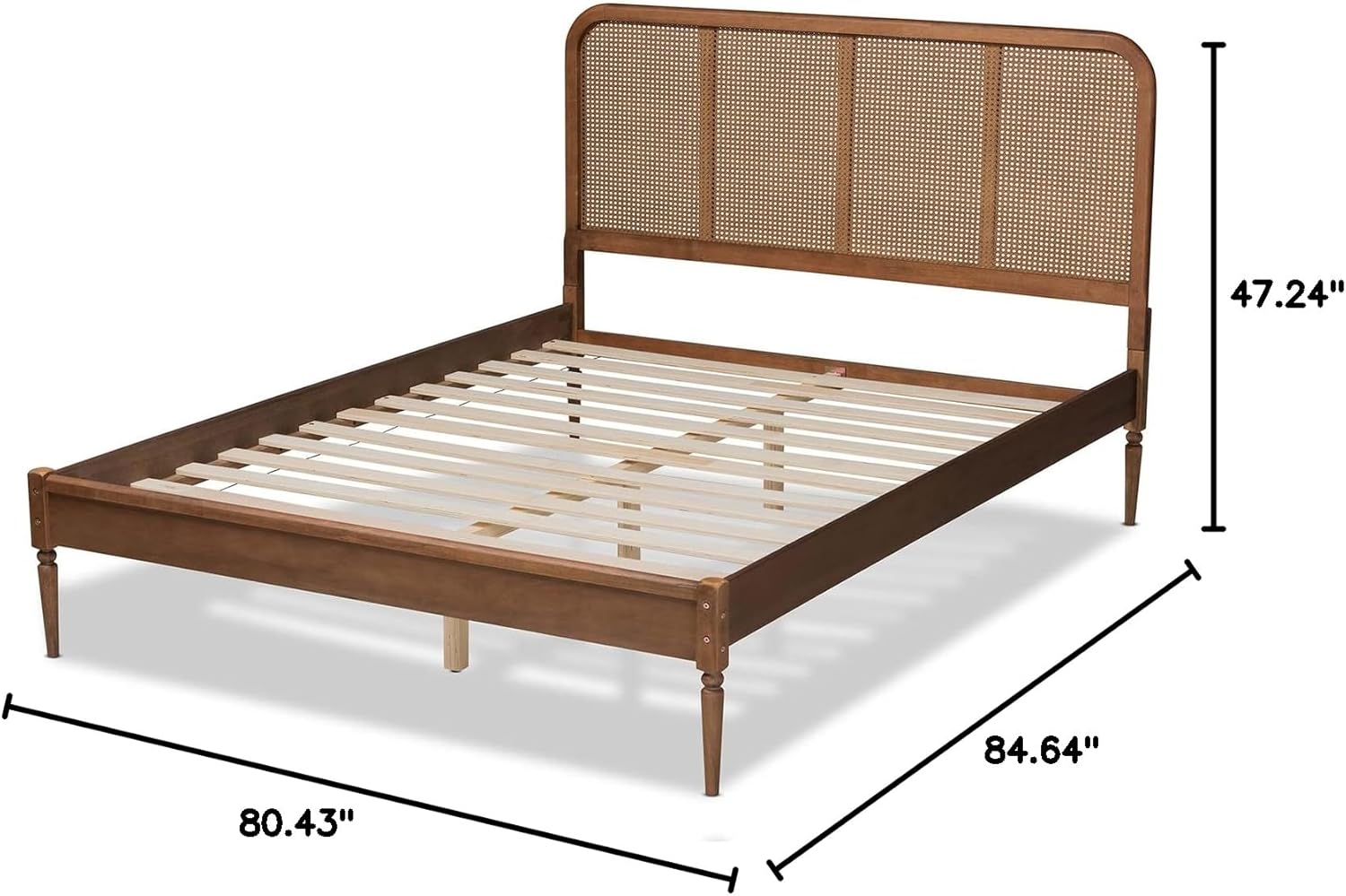 Baxton Studio Elston Mid-Century Modern Walnut Brown Finished Wood and Synthetic Rattan King Size Platform Bed