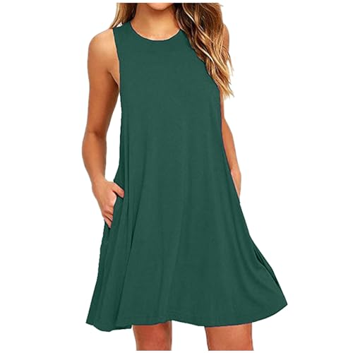 Summer Dresses for Women 2024 Casual Loose Crewneck Sleeveless Tank Dress Trendy Solid Color Boho Beach Mini Sundress
