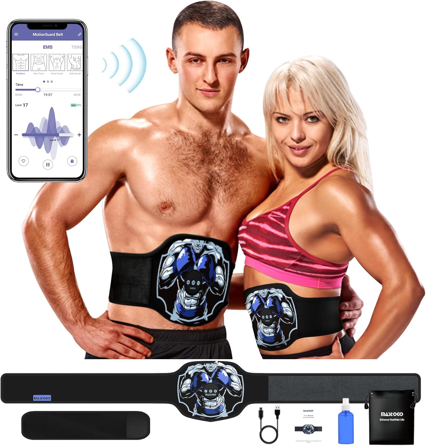Abs Stimulator, Electronic Abs Toning Training Belt Muscle Machine Workout Equipment Abdominal Belt Ems Muscle Fitness Portable Trainer for Home Body Shape Black