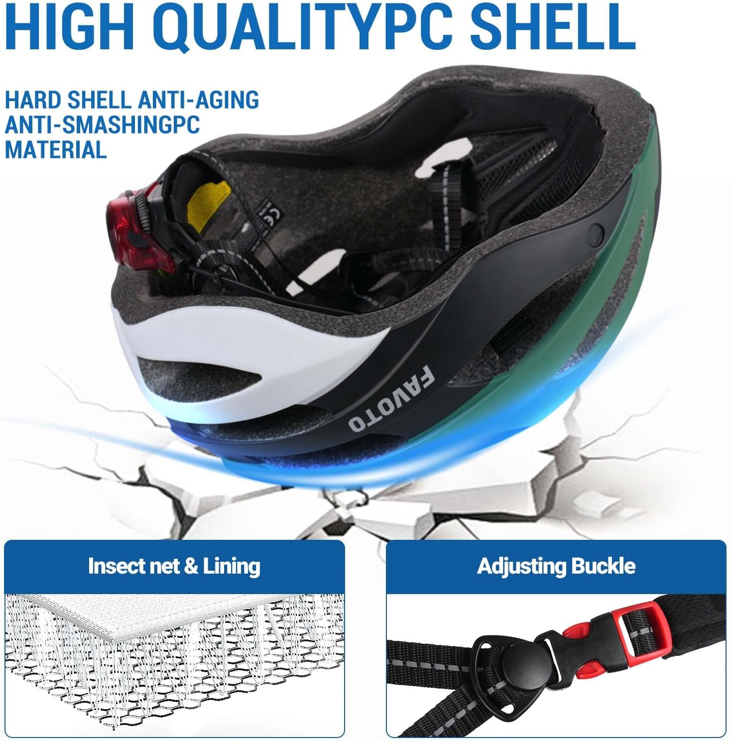 Favoto Bike Helmet with Light - Bicycle Helmet with Removable Magnetic Goggles and USB Rechargeable Taillight Mountain and Road Cycling Helmets for Men and Women