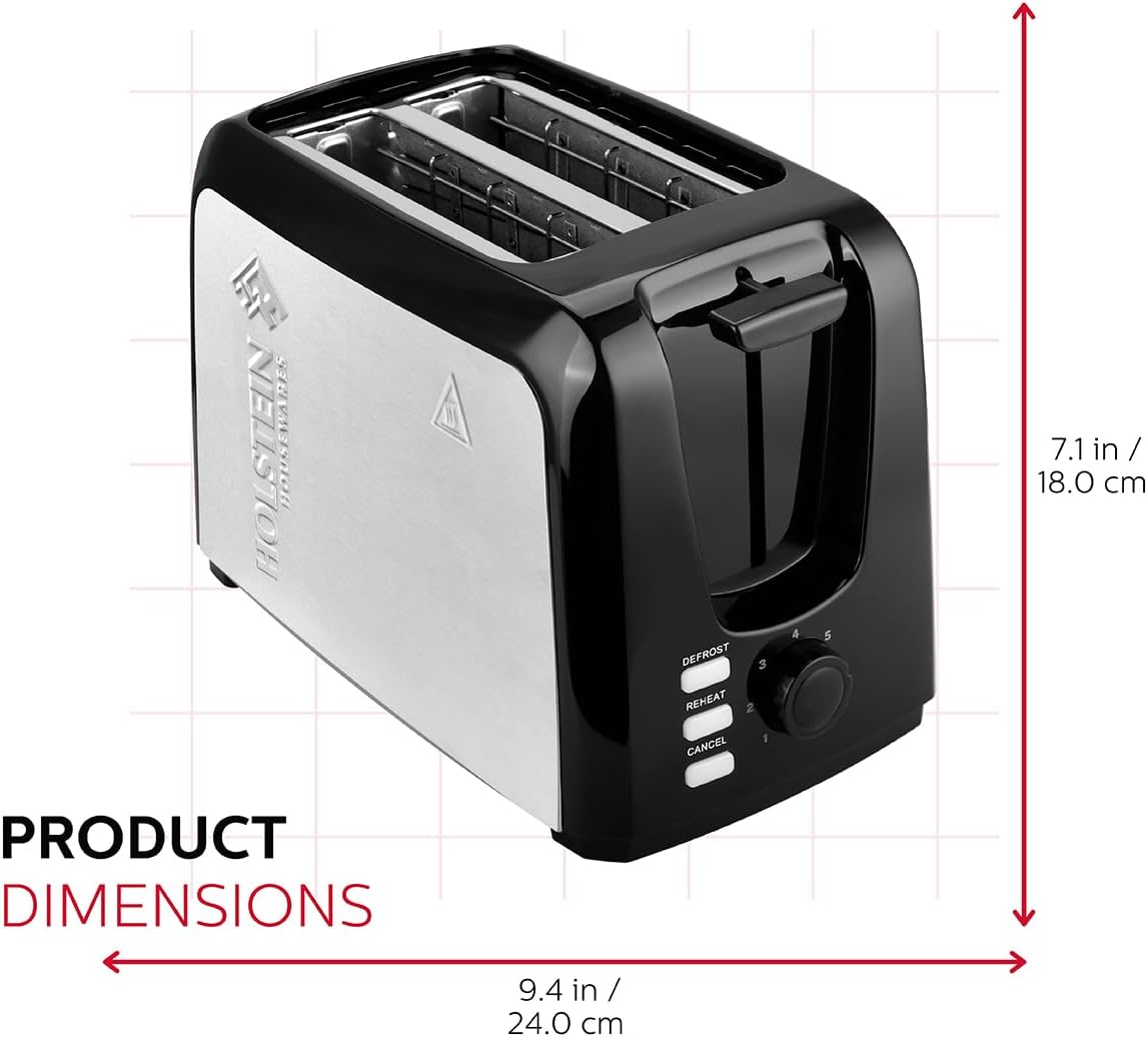 Holstein Housewares 2-Slice Toaster with 7 Browning Control Settings, Black - Great to Toast Bread, Bagels and Waffles