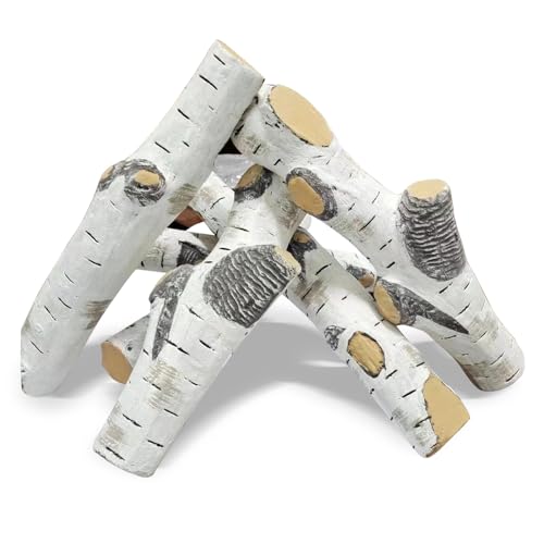 Fake Gas Fireplace Logs Set, Large Faux Ceramic Wood Gas Fireplace Logs Set White Birch for Gas Fireplaces Decorative, Fire Pits, Outdoor and Indoor Ventless Electric Fake Fireplace Logs