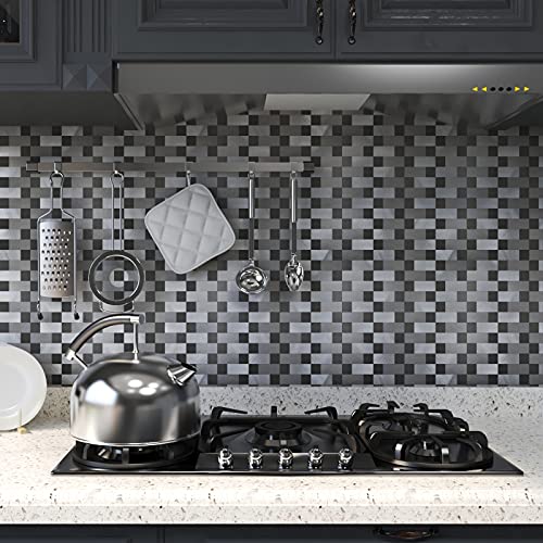 Yipscazo 10-Sheets Peel and Stick Backsplashes for Kitchen, Stick on Backsplash Stainless Steel Metal Tiles for Kitchen Walls, Stainless Steel Backsplash for Range Hood Wall Shield (12''x12'')