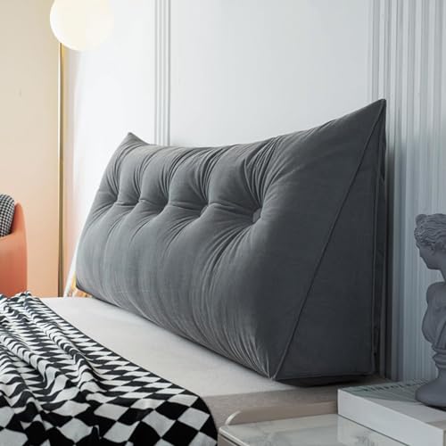 Triangular Reading Pillow Bed Backrest Large Bolster Cushion Headboard Wedge Pillow with Removable Cover and Two Large Side PocketsFor Neck & Lumbar Support(39x20x8in,White)