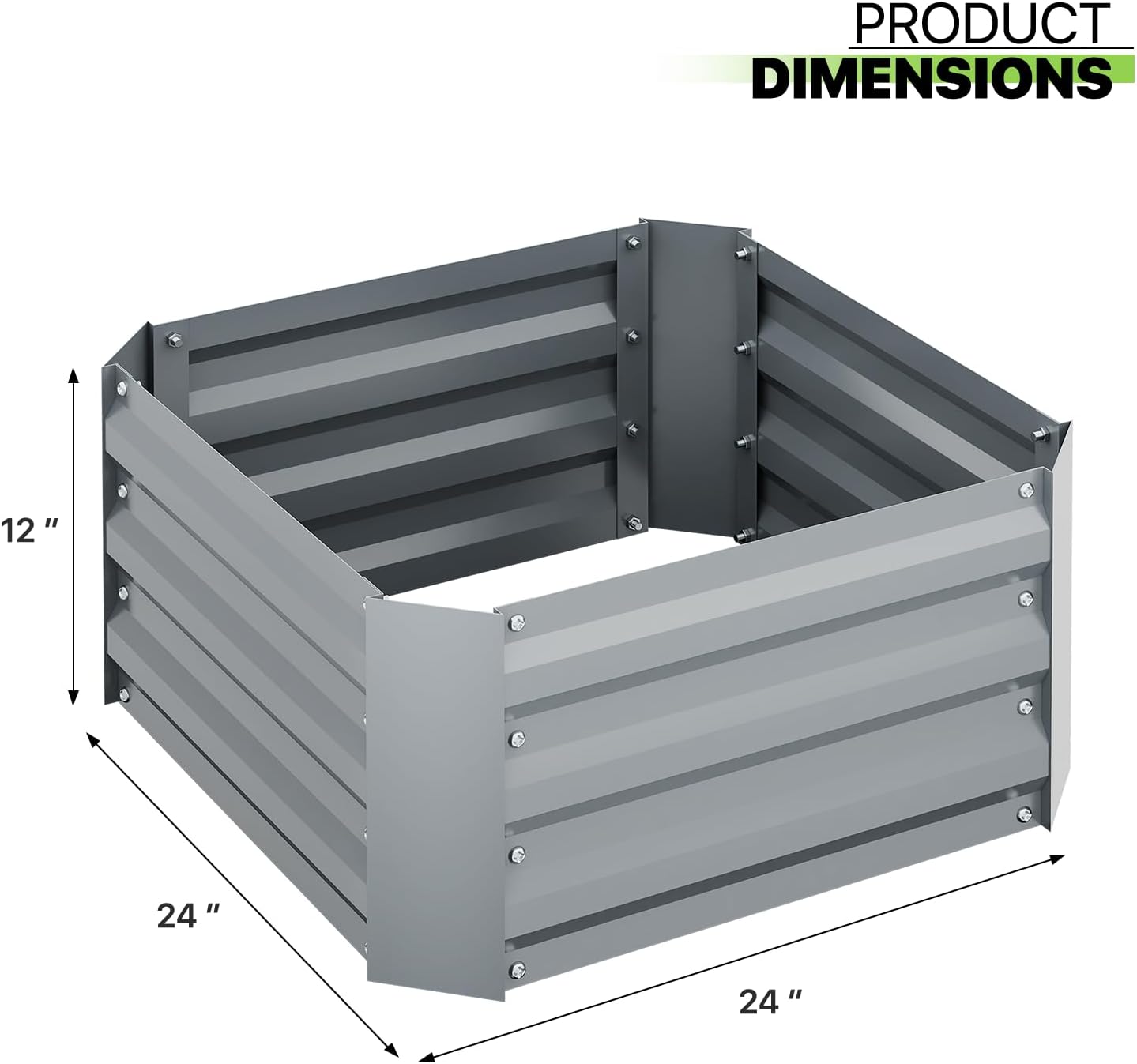Magshion 24x24x12 Square Galvanized Raised Garden Bed Outdoor Metal Vegetable Planter Box for Vegetables, Flowers, Herbs, and Succulents Garden Bed Kit, Silver