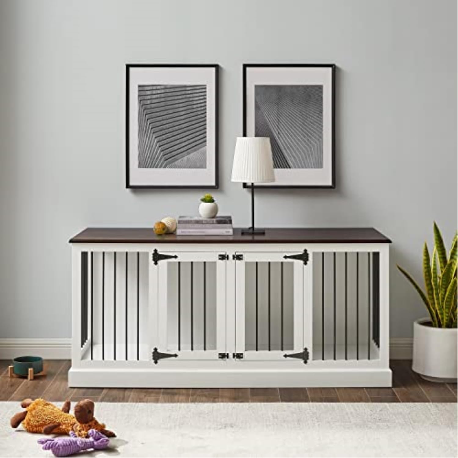 Crosley Furniture Winslow Medium Credenza Pet Crate, White/Dark Brown