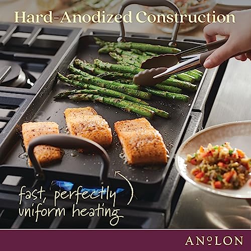 Anolon Advanced Home Hard Anodized Nonstick Deep Square Grill/Griddle Pan with Pour Spouts, 11 Inch, Onyx