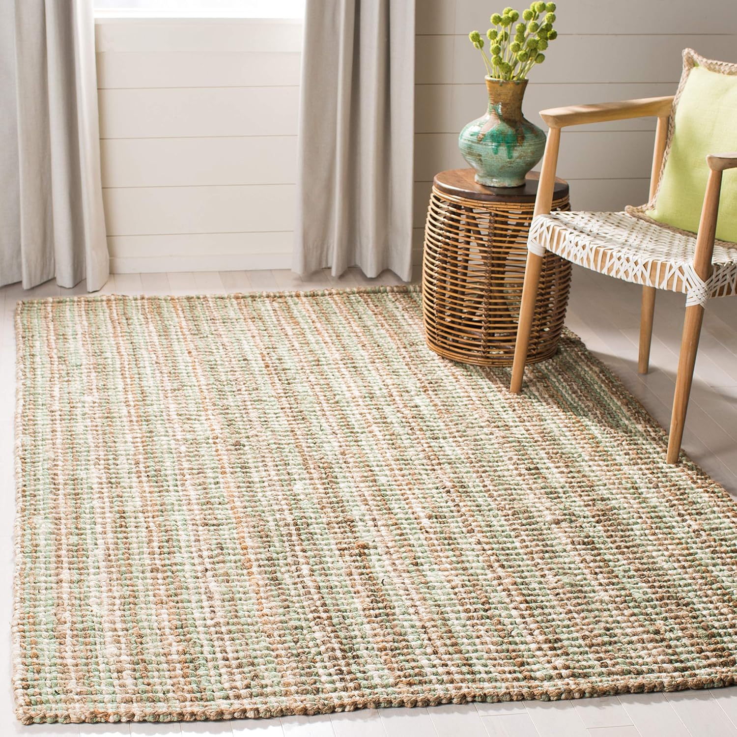 SAFAVIEH Natural Fiber Collection 6' Square Sage NF447S Handmade Chunky Textured Premium Jute 0.75-inch Thick Area Rug