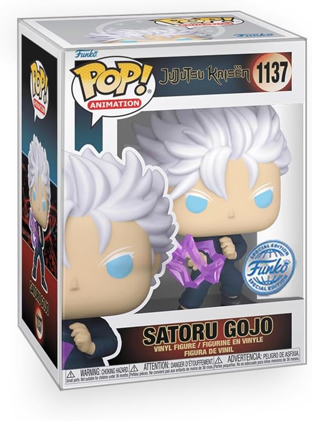 Pop Animation: Jujutsu Kaisen Satoru Gojo Unmasked with Hollow Purple Special Edition Exclusive Vinyl Figure Bundle with Compatible Funko Box Protector