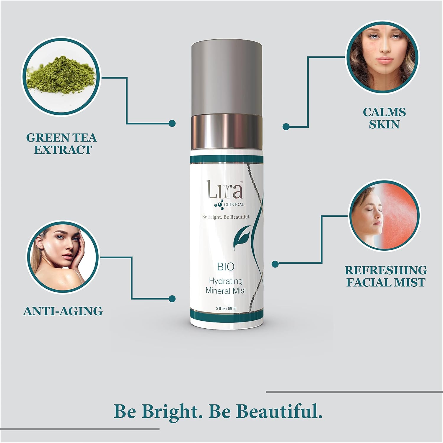 Lira Clinical Bio Hydrating Mineral Mist - Face Mist Hydrating Spray with Plant Stem Cells - Calming & Brightening Facial Mist - 2 Ounce