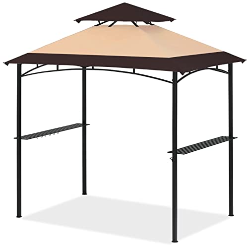 COOSHADE 8'x 5' Grill Gazebo Double Tiered Outdoor BBQ Gazebo Canopy with LED Light (Burgundy)