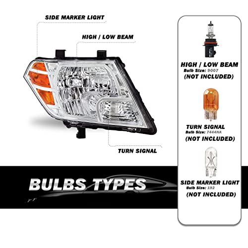 Halogen Headlight Assembly Replacement for 2009-2021 Nissan Frontier 4-Door Sedan OEM Style Headlamp Right Passenger Side