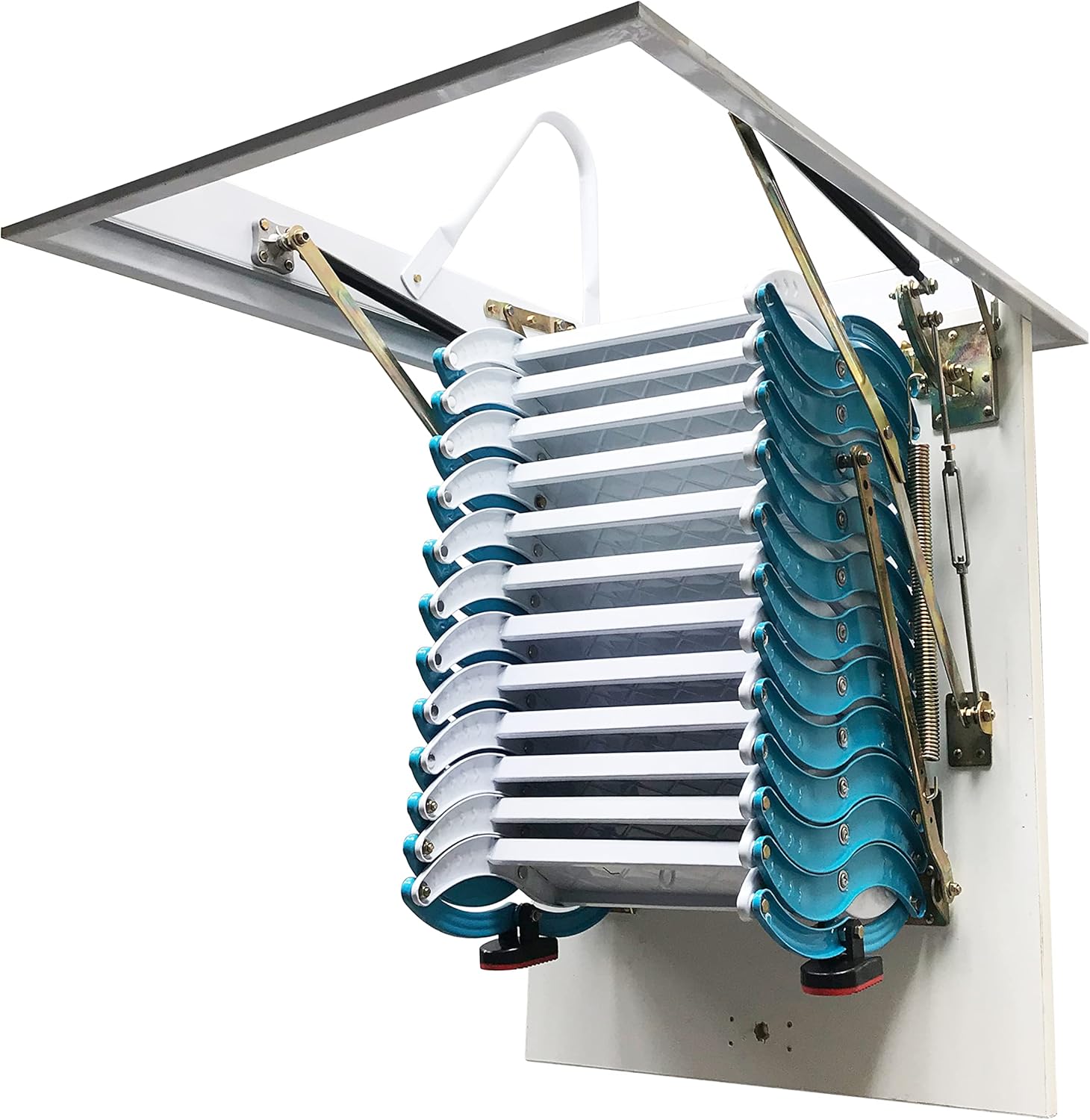 TECHTONGDA Attic Ladder 12 Steps Pull Down Attic Stairs, Folding Ladder Extension Loft Stair, Ceiling Mounted Retractable Loft Ladder, Carbon Steel Attic Access Ladder, 31.5 x 35.4 Inch, 9.8ft Height