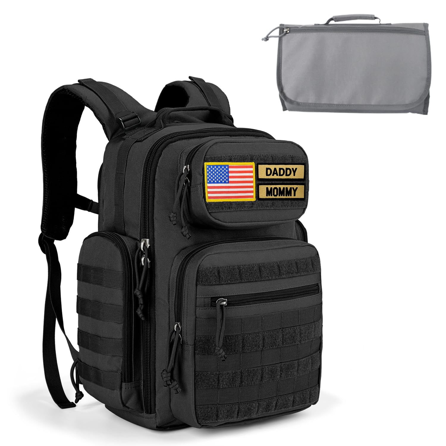 MIRACOL Military Diaper Bag with Changing Pad - Insulated Baby Backpack with Patches for Outdoor Travel Trips - Daddy Diaper Backpack with Waterproof Baby Changing Station for Baby Shower Gifts
