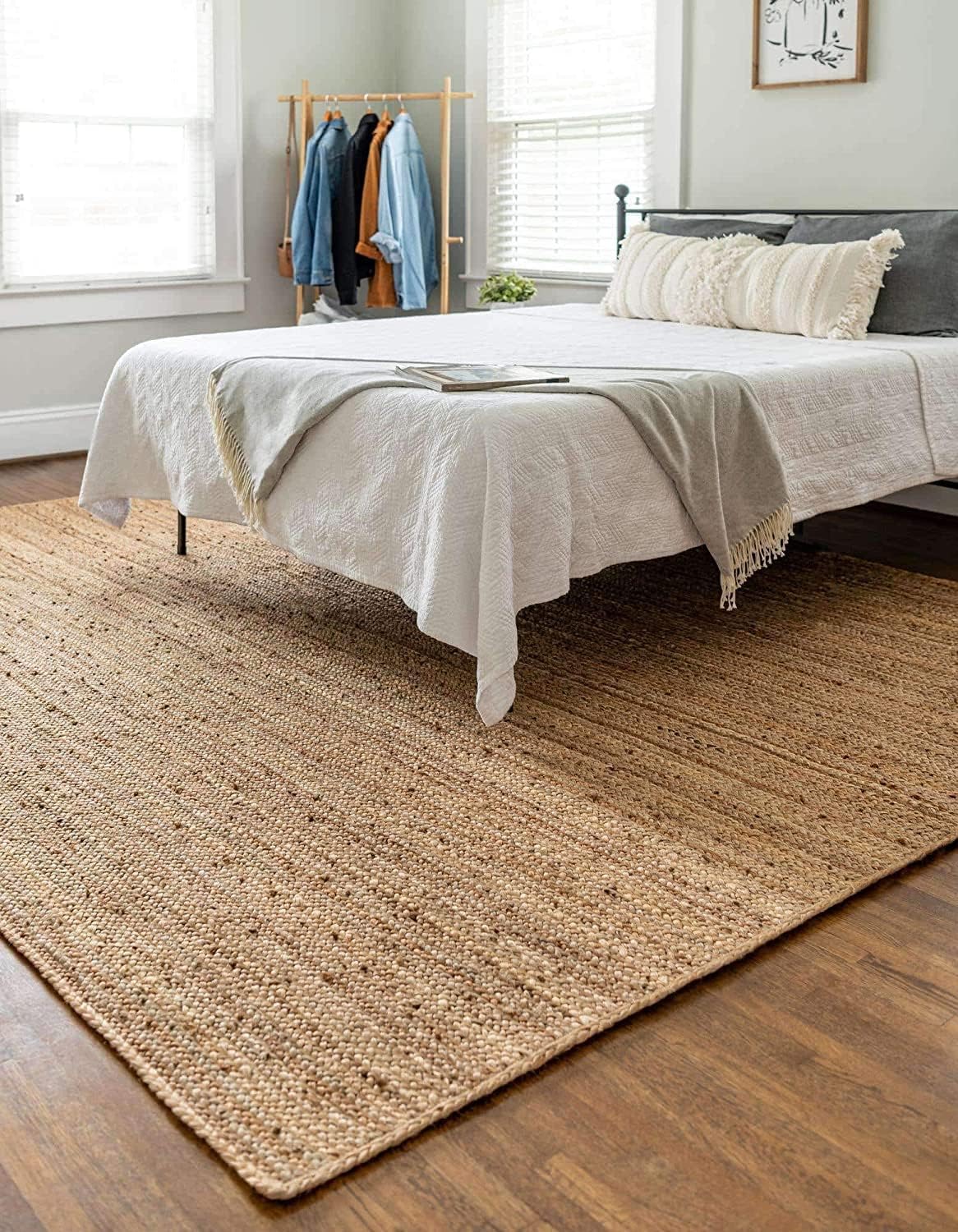 100% Jute Area Rug 5 x 8 Feet- Rectangle Natural Fibers- Braided Design Hand Woven Natural Carpet - Home Decor for Living Room Hallways Bedroom (Natural- 5'x8')