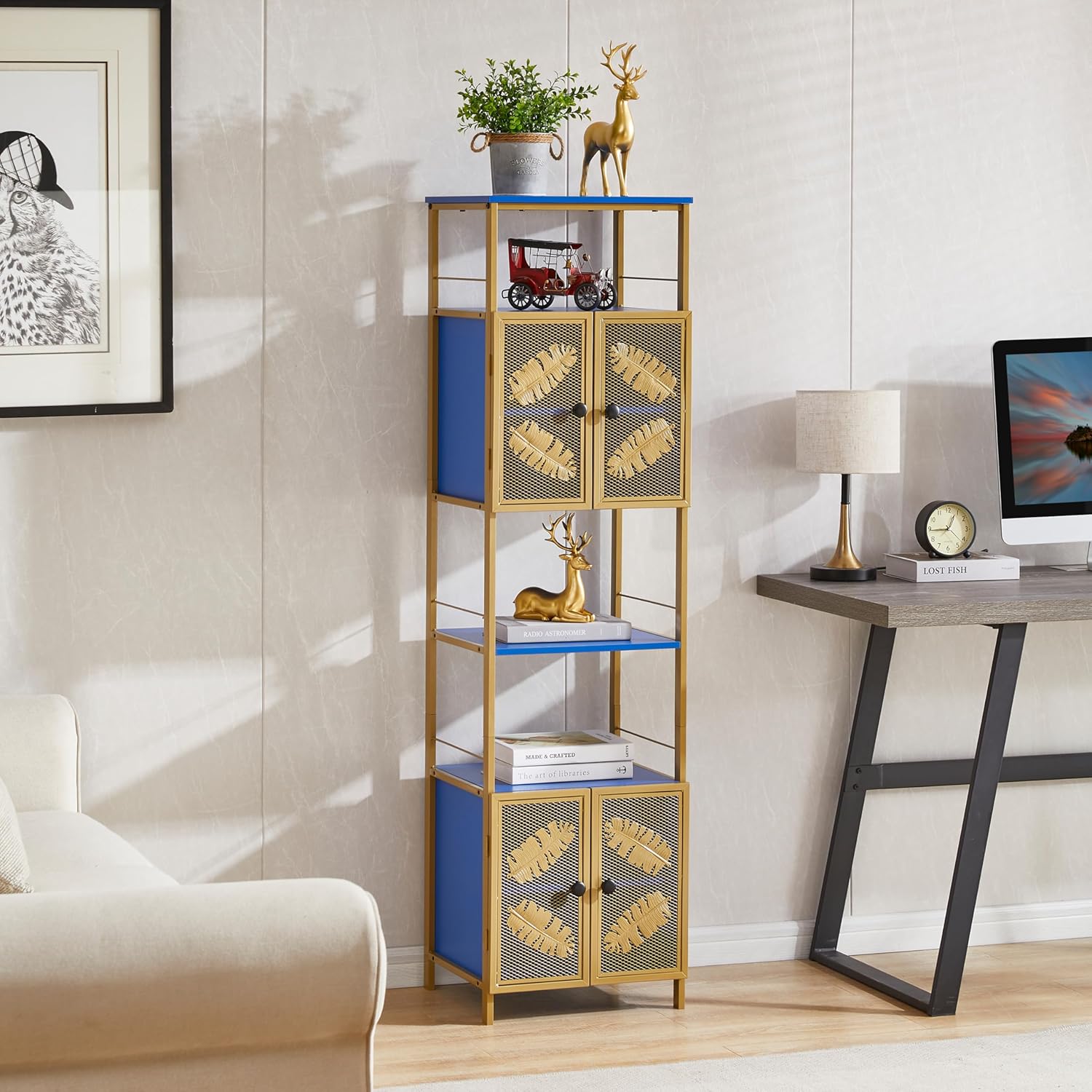 Tall Corner Cabinet, Floor Freestanding Narrow Tall Cabinet with Barn Door Design & Adjustable Shelves, Home Space Saver for Bathroom, Living Room, Laundry Room