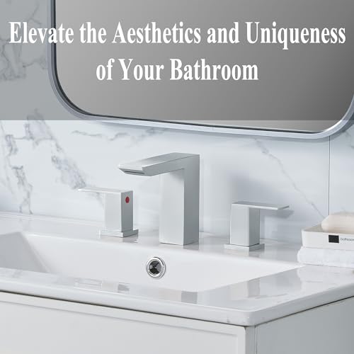 Widespread 3 Hole Brushed Nickel Bathroom Faucet,8 inch Modern Vanity Faucet for Bathroom Sink,Waterfall Bathroom Sink Faucet with Pop-up Drain and Supply Hoses