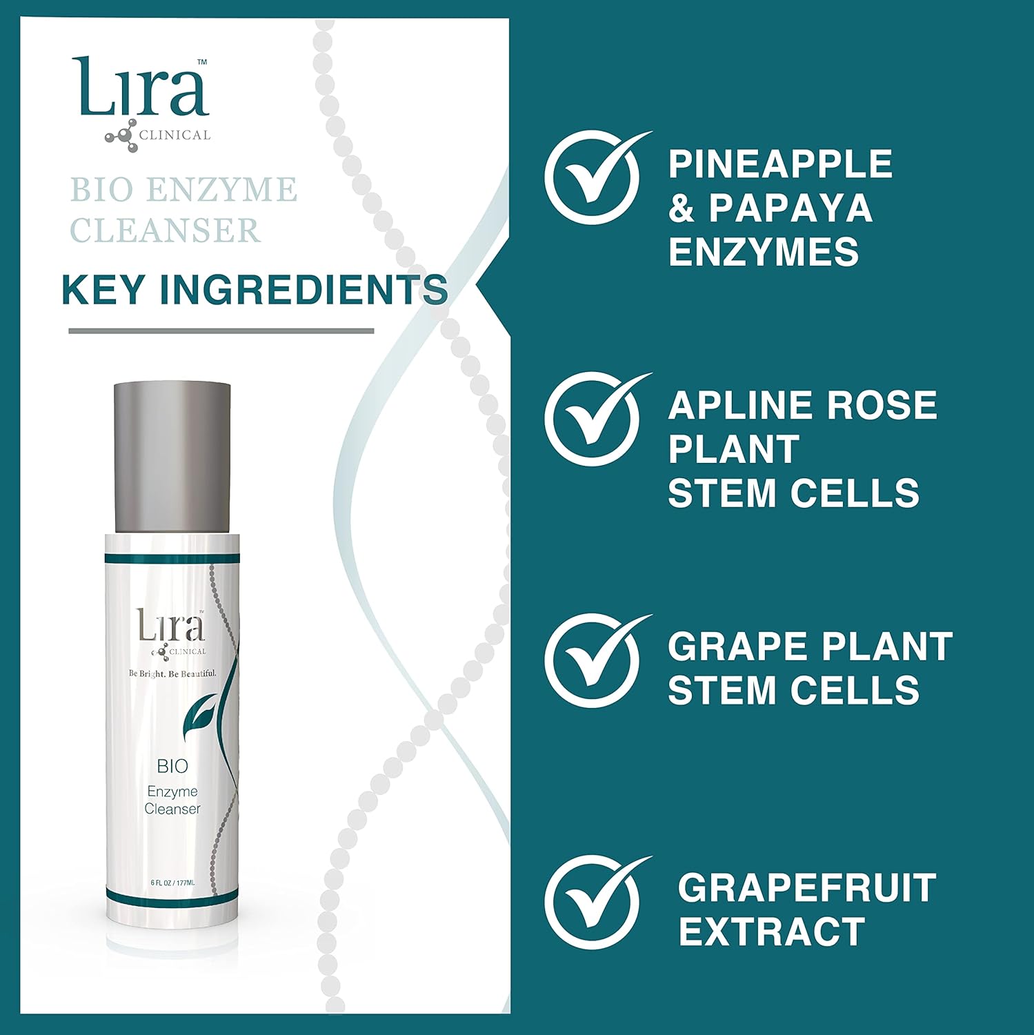 Lira Clinical Bio Enzyme Face Cleanser - 6 oz - Brightening and Anti Aging Face Wash with Plant Stem Cells