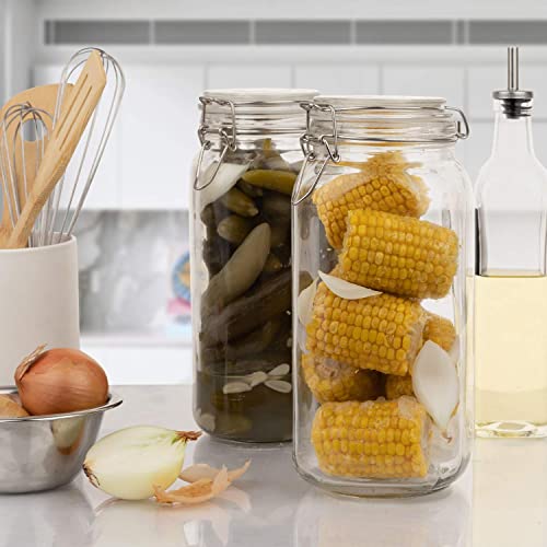Set of 2 Large Glass Mason Jar with Lid (3 Liter) | Airtight Glass Storage Container for Food, Flour, Pasta, Coffee, Candy, Dog Treats, Snacks & More | Glass Organization Canisters 100 Ounces