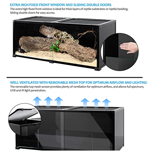 REPTI ZOO Glass Reptile Terrarium 64 Gallon Black-Tinted ECO Reptile Tank 48