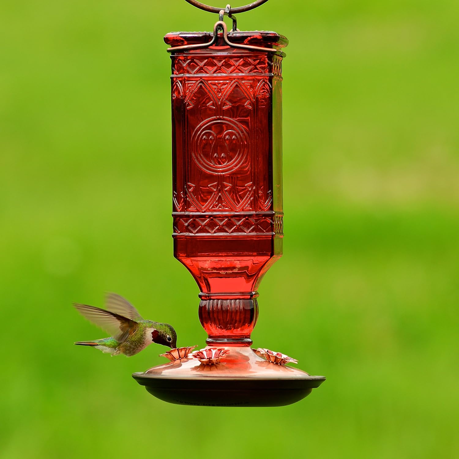 Perky-Pet 8116-2 Red Square Antique Bottle Glass Hummingbird Feeder