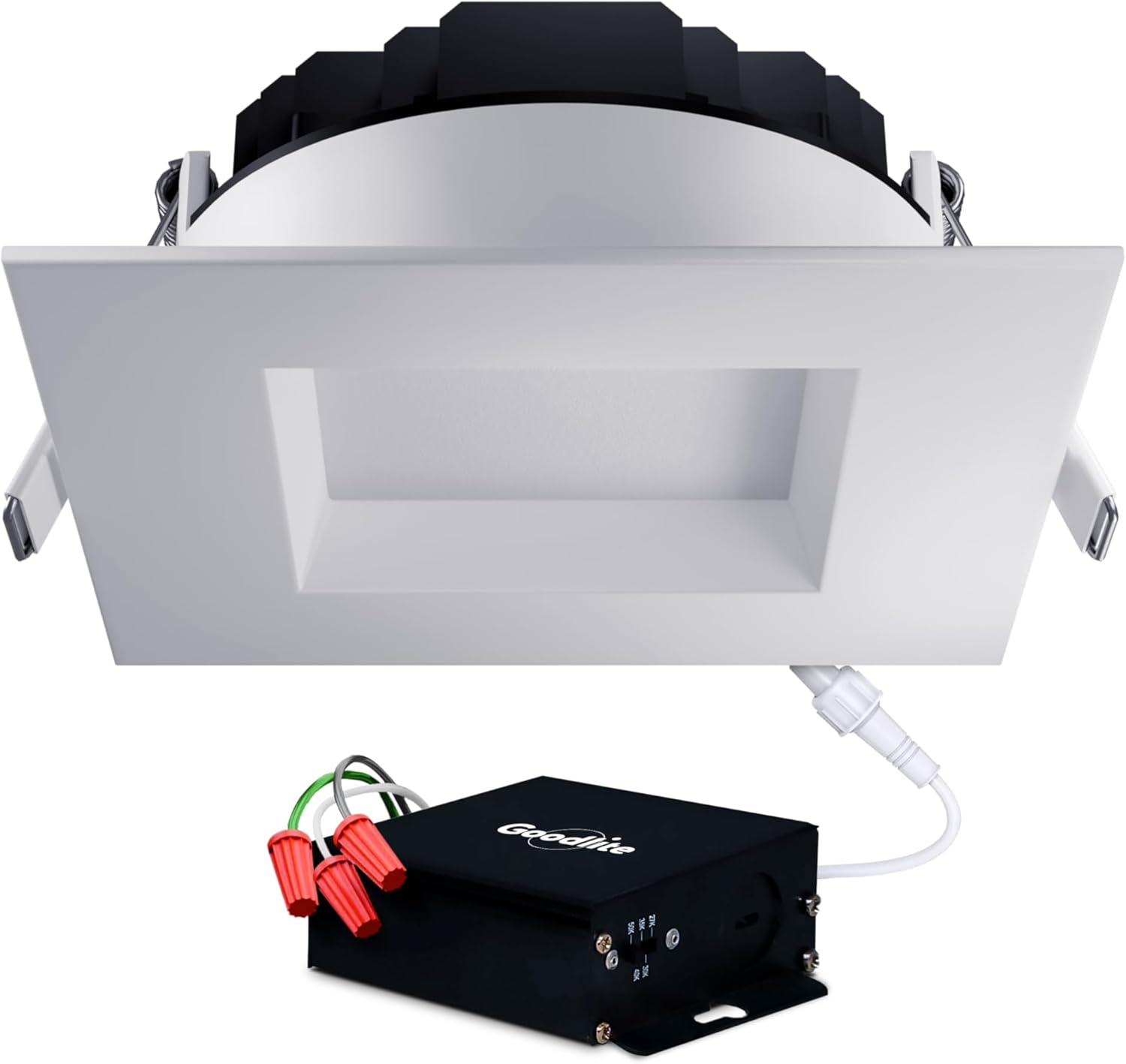 Goodlite 4 Inch LED Regress Square Slim Ceiling Light with Junction Box, Dimmable IC Rated, 15W 150W Equal 1200 Lumens, Selectable Color Temperature 27k,30k,35k,41K, and 5000K,