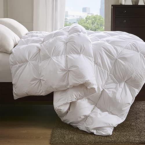 APSMILE Pinch Pleat Goose Feather Down Comforter - All Season 750 Fill-Power Duvet Insert Full/Queen Size Ultra-Soft Medium Warm Bed Comforter with Corner Tabs(90x90, White)
