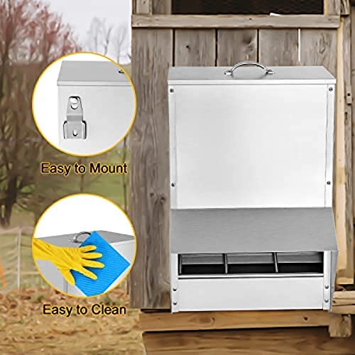 Automatic Chicken Feeder System - 30-50lb Capacity Galvanized Feeder Metal Trough for Poultry and Rabbits,50lb