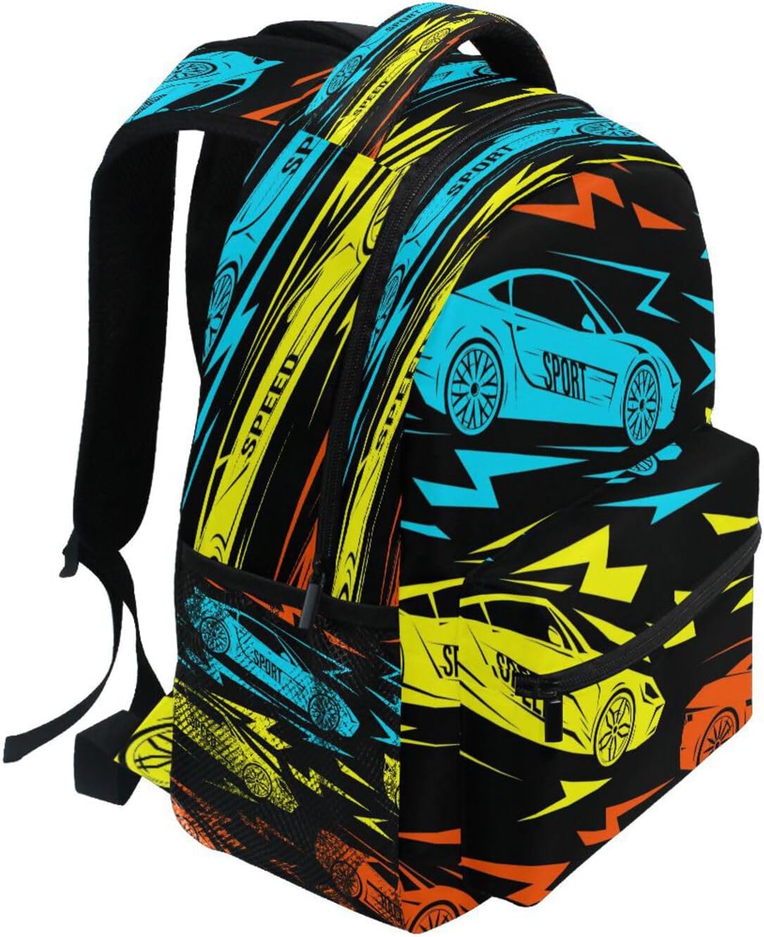 Race Car Lightning Kid's Backpack, Backpacks for Boys Girls, 16 inch Casual Daypack Back Pack Bag Zipper Travel Bags with Adjustable Shoulder Strap