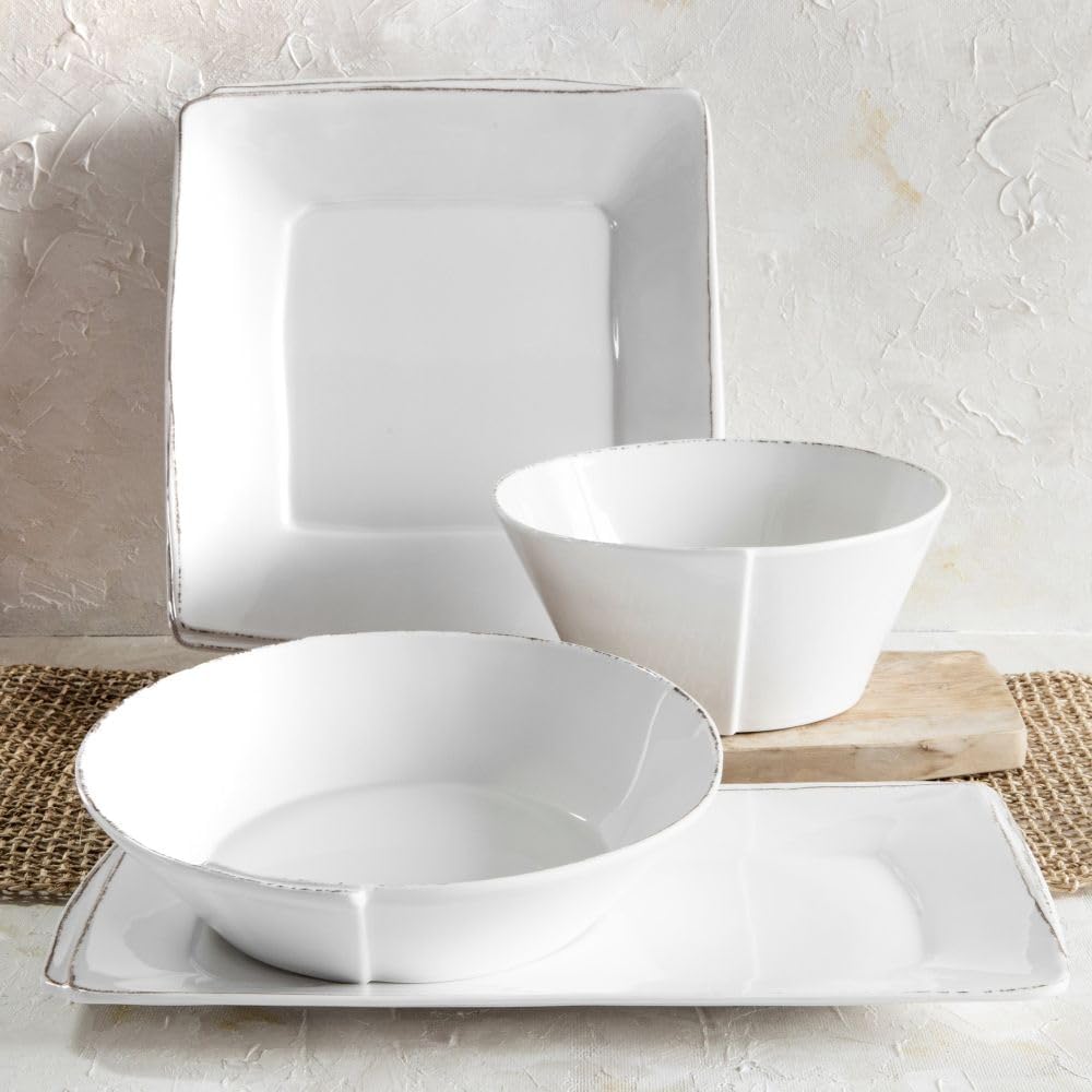 Vietri Melamine Lastra White 4-Piece Serveware Set, Unbreakable Dinnerware, Serving Bowls & Platters