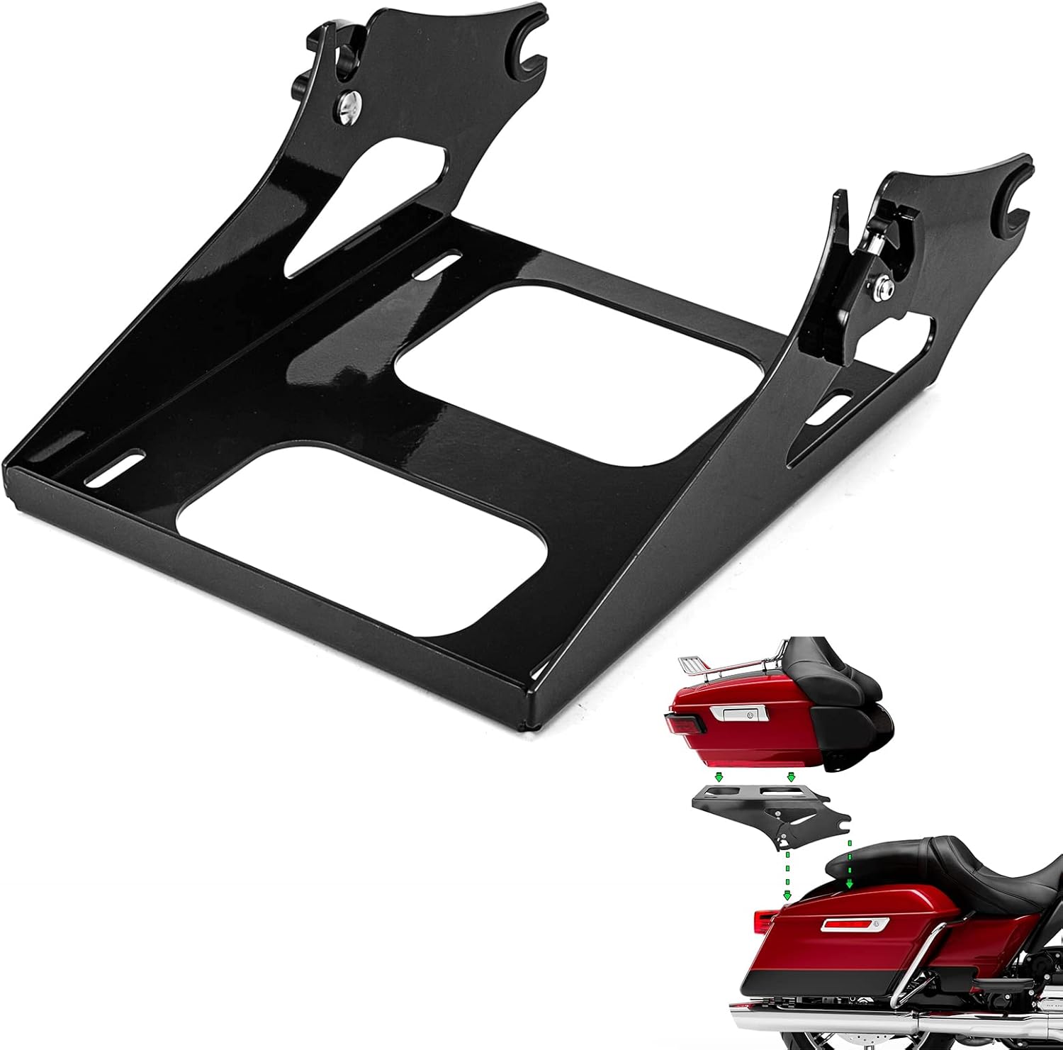 Two-Up Luggage Rack Tour Pak Rack Quick-Detach & Docking Hardware Kit Compatible with 2014-UP Harley Touring Road King Electra Road Street Glide,Gloss Black