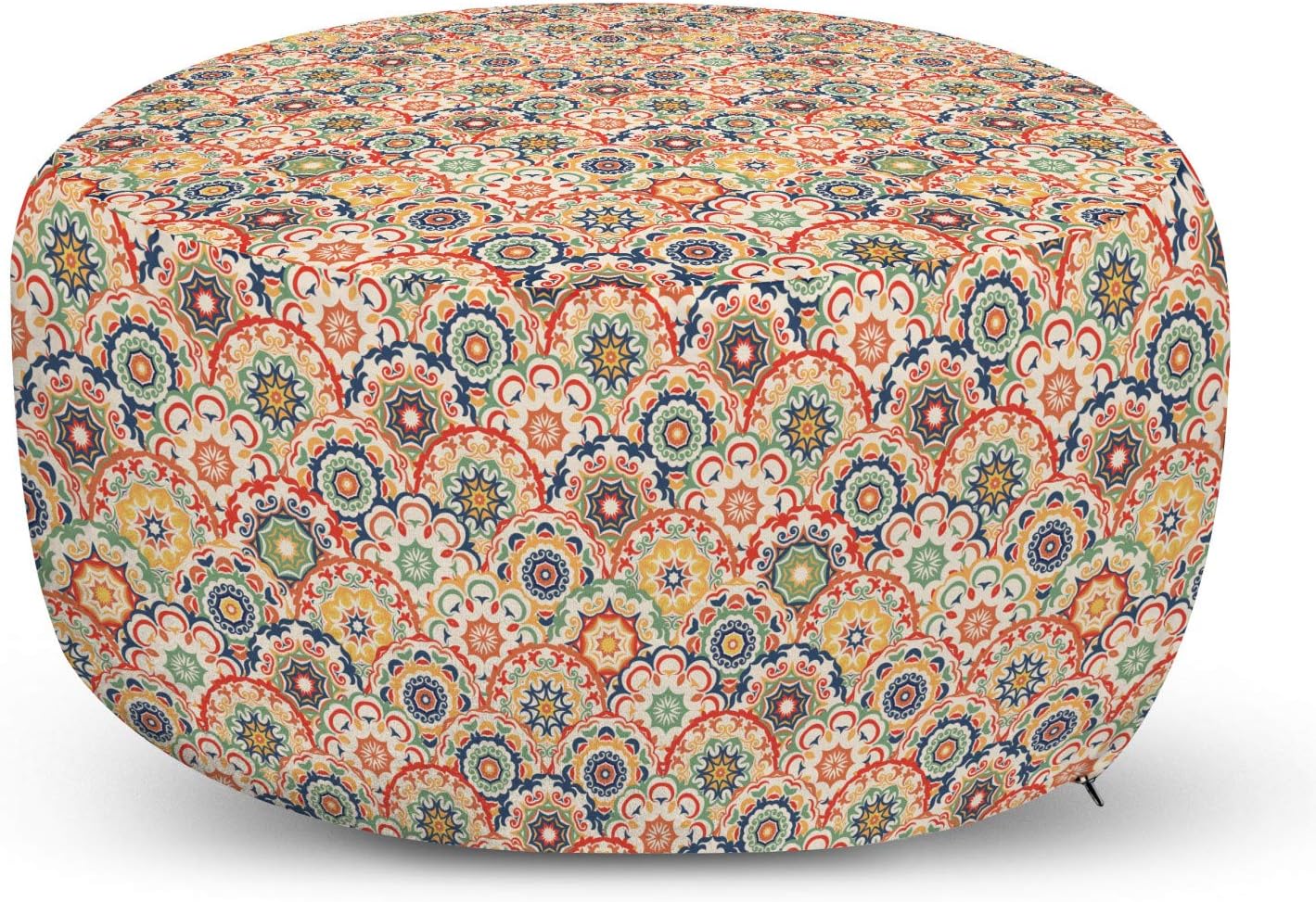 Ambesonne Geometric Pouf Cover with Zipper, Oriental Floral Display in Old Fashioned Traditional Style Textured Craft Motif, Soft Decorative Fabric Unstuffed Case, 30