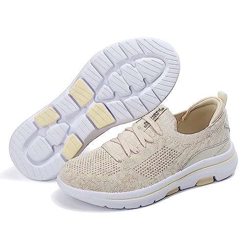 Women's Mesh Lace-up Walking Sneakers Comfortable Memory Foam Soft Sole Lightweight Working Running Shoes Fashion Low Top Breathable Sports Shoes for Gym Tennis Casual Workout