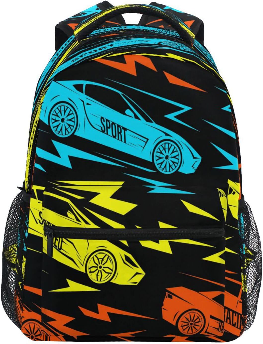 Race Car Lightning Kid's Backpack, Backpacks for Boys Girls, 16 inch Casual Daypack Back Pack Bag Zipper Travel Bags with Adjustable Shoulder Strap