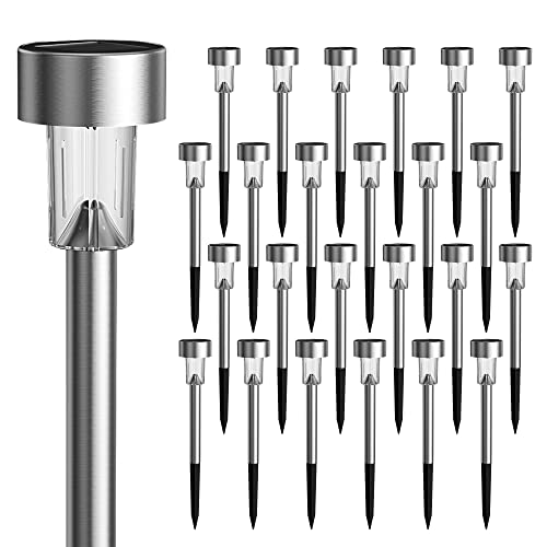 GIGALUMI Solar Lights Outdoor Waterproof,16 Pack Stainless Steel LED Solar Garden Lights for Patio, Lawn, Yard and Landscape(Cold White)