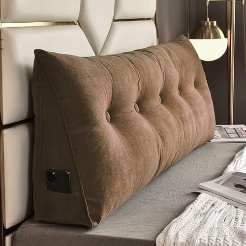 Triangular Reading Pillow Bed Backrest Large Bolster Cushion Headboard Wedge Pillow with Removable Cover and Two Large Side PocketsFor Neck & Lumbar Support(60 x 50 x 20 cm,Blue)