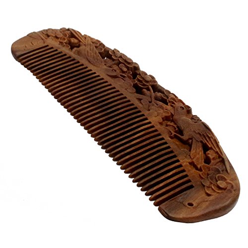 YOY Handmade Carved Natural Sandalwood Hair Comb - Anti-static No Snag Brush for Men's Mustache Beard Care Anti Dandruff Women Girls Head Hair Accessory (HC1004)