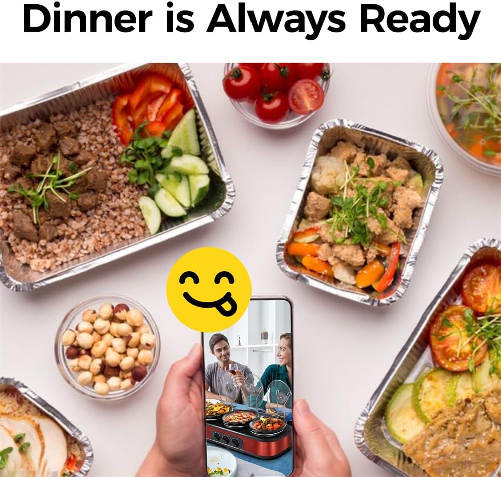 Triple Slow Cooker, 3 x 1.5 Quart Cooker Buffet Server and Food Warmer Electric Red Triple Slow Cookers Adjustable Temp Lid Rests Stainless Steel Manual, Total 4.5 QT