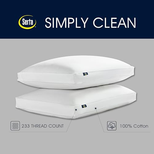 Serta 233 Thread Count White Goose Feather Medium Firm 100% Cotton Hotel Collection Bed Side Sleeper Pillow, King, 2