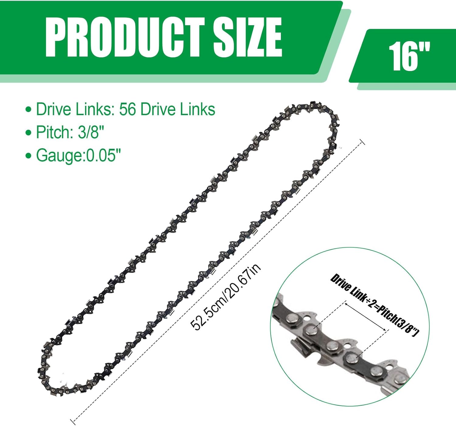 4PC 16 Inch Chainsaw Chain, 56DL Replacement for E-GO Power+ CS1613 / CS1604 / CS1600 / CS1610 / CS1611 16-Inch 56V Chainsaw