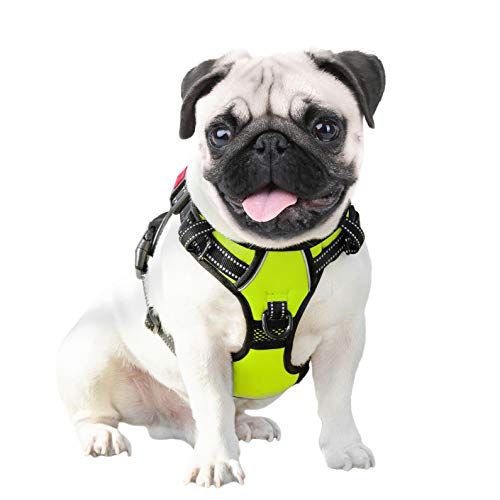 PHOEPET Reflective Dog Harness Large Breed Adjustable No Pull Vest with with Handle 2 Metal Rings 3 Buckles [Easy to Put on & Take off](L, Black)