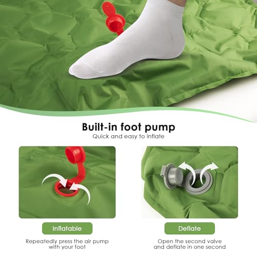 Keweis Sleeping Pad for Camping, Ultralight Inflatable Camping Mat with Pillow, Built-in Foot Pump, Portable Compact Sleeping Pads for Camping, Backpacking, Hiking