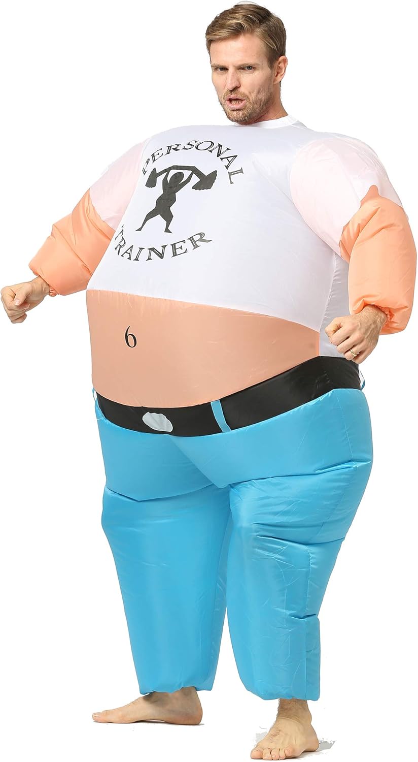 Personal Trainer Inflatable Costume, Blow Up Workout Suit, Shoulder Press, Adult Size
