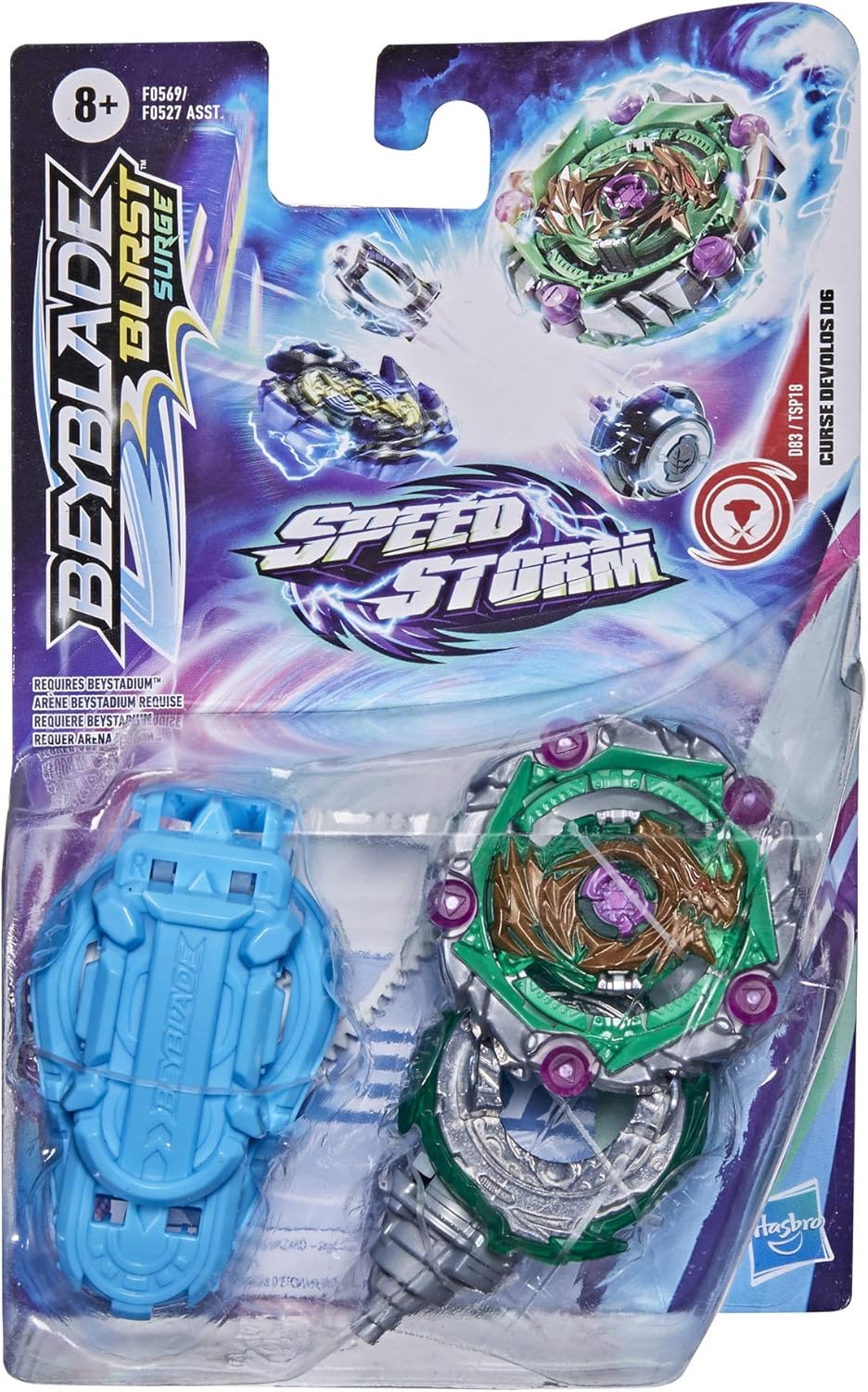 Beyblade Burst Surge Speedstorm Curse Devolos D6 Spinning Top Starter Pack – Balance Type Battling Game Top with Launcher, Toy for Kids